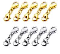 Lot de 10 fermoir collier, fermoir bracelet, fermoirs mousqueton à double ouverture, Fermoir Mousqueton Double Connecteur de Collier, fermoirs de chaîne argentés pour bracelets de bijoux