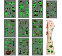 Lot de 10 feuilles d'autocollants de tatouage mexicain phosphorescent pour enfants, filles, garçons, accessoires de fête d'Halloween