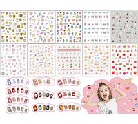 Lot de 10 feuilles d'autocollants pour ongles pour enfants - 3D - Autocollants d'été - Motif dessin animé - Animaux - Plantes - Art des ongles - Pour femme et fille