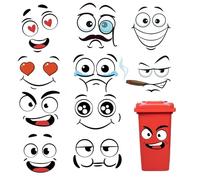 Lot de 10 feuilles d'autocollants pour poubelles - 30 x 20 cm - Décoration murale - Yeux et bouche - Bricolage - Grand pour seau de réfrigérateur