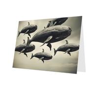 Lot de 10 feuilles de cartes de vacances Whale In The Air avec enveloppe vert foncé pour anniversaire de mariage et fête