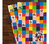 Lot de 10 feuilles de papier cadeau d'anniversaire Elmer The Patchwork Elephant Taille 70 cm x 50 cm Produit officiel