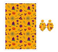 Lot de 10 feuilles de papier de transfert pour argile polymère, citrouille, araignées, chapeaux, chats, papier de transfert soluble dans l'eau pour loisirs créatifs, bijoux, boucles d'oreilles, 14,8 x
