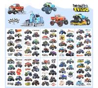 Lot de 10 feuilles de tatouage Monster Truck pour enfants, garçons - Doux pour la peau - Tatouages temporaires imperméables pour les fêtes