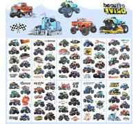 Lot De 10 Feuilles De Tatouage Monster Truck Pour Enfants, Garçons - Doux Pour La Peau - Tatouages Temporaires Imperméables Pour Les Fêtes