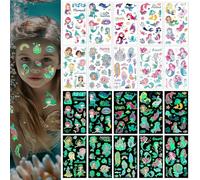 Lot de 10 feuilles de tatouage sirène pour enfants - Cadeau d'anniversaire pour fille - 3, 4, 5, 6, 7, 8, 9, 10, 11, 12 ans, sirène - Jouet pour enfant