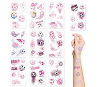 Lot de 10 feuilles de tatouages temporaires de football roses pour les fêtes de la Coupe du monde de football, cadeaux, cadeaux de fête d'anniversaire, sacs de remplissage pour garçons, filles et