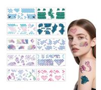 Lot de 10 feuilles de tatouages temporaires en forme d'écailles de poisson, imperméables, à paillettes, pour le visage, pour le carnaval, les fêtes à thème, les jeux de rôle