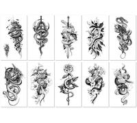 Lot De 10 Feuilles De Tatouages Temporaires Japonais Imperméables Pour Demi-Bras, Motif Fleur, Serpent, Épée, Totem