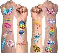 Lot De 10 Feuilles De Tatouages Temporaires Pour Enfants-Paillettes-Papillon-Imperméables-Doux Pour La Peau-Pour Filles Et Garçons-Accessoires De Décoration Pour Anniversaire D'enfant
