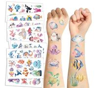 Lot de 10 feuilles de tatouages temporaires sur le thème de l'océan, requin, baleine, poisson, pour enfants, cadeaux d'anniversaire à thème, décoration