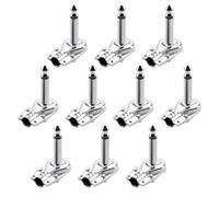 Lot de 10 fiches jack mono 2 pôles coudées à 90 degrés, 6,35 mm, argent