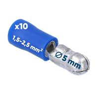 Lot de 10 fiches rondes Kalitec RSB5 - Bleu - 1,5 mm - 2,5 mm² - Partiellement isolées - Diamètre : 5 mm - Longueur : 23 mm - Idéal pour connecter des câbles