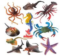 Lot de 10 figurines d'animaux de l'océan - En plastique - Pour animaux de l'océan - Étoile de mer - Crabe - Homard - Pieuvre - Poisson diable - Rie - Mer - Figurines de vie - Décoration de gâteau