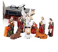 Lot de 10 figurines de crèche de la Nativité | Statue de la Sainte Famille en résine, figurine catholique, crèche de naissance, Jésus-Christ, scène de table