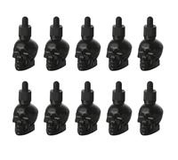 Lot de 10 flacons compte-gouttes noirs en forme de crâne amer avec bouchon de sécurité pour les enfants, bouteilles en verre en forme de crâne rechargeables pour liquides de bricolage, jus, parfum