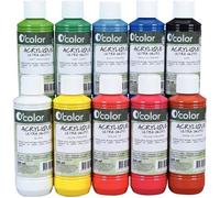 Lot de 10 flacons de 250 ml de peinture acrylique O'COLOR couleurs assorties