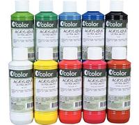 Lot de 10 flacons de 250 ml de peinture acrylique O'COLOR couleurs assorties