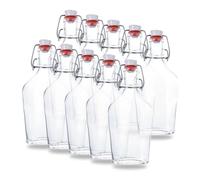Lot de 10 flacons vides de 200 ml en verre - Avec bouchon à étrier - Petites bouteilles à remplir par exemple avec de la liqueur, de l'eau de vie, du vinaigre et de l'huile