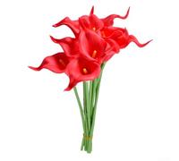 Lot de 10 fleurs artificielles de lys calla, pour décoration d'événement et décoration d'intérieur, faciles à organiser, 34 cm chacune (rouge)