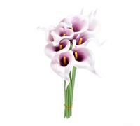 Lot de 10 fleurs artificielles de lys calla, pour décoration d'événement et décoration d'intérieur, faciles à organiser, 34 cm chacune (violet sur blanc)