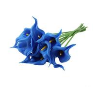 Lot de 10 fleurs artificielles de lys calla, pour décoration d'événement et décoration d'intérieur, faciles à organiser, 34 cm chacune (bleu roi)