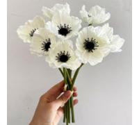 Lot de 10 fleurs de coquelicot artificielles en soie, ne se décolorent pas, en latex PU pour cuisine, centre de table, mariage, vacances, bouquet de mariée, décoration de fête (blanc)