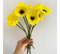 Lot de 10 fleurs de coquelicots artificiels en soie, ne se décolorent pas, en latex PU pour cuisine, centre de table, mariage, vacances, bouquet de mariée, décoration de fête (jaune)