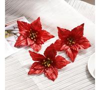 Lot de 10 fleurs de décoration de sapin de Noël pour couronnes, fêtes et usage domestique (rouge)