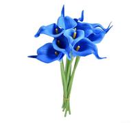 Lot de 10 fleurs de lys calla artificielles pour décoration d'intérieur élégante, 34 cm de long, faciles à organiser pour toutes les occasions (bleu roi)