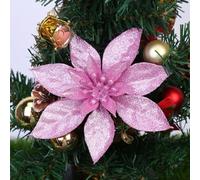 Lot de 10 Fleurs Poinsettia 9cm Pailletées pour Sapin(Pink) | Lot de 10 , diamètre 9cm, effet pailleté, couleurs variées, pour idéal sapin