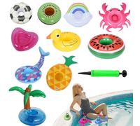 Lot de 10 flotteurs de boisson pour piscine - Porte-gobelet flottant pour piscine - Décoration de plateau de boissons gonflables pour jacuzzi, spa, lac, piscine