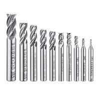Lot de 10 forets Afunta à 4 cannelures - de 0,2 à 1,2 cm - Ensemble de forets à Tige Droite HSS CNC pour perceuse - Ensemble d'outils pour Bois, Aluminium, Acier et Titane