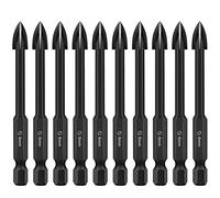 Lot de 10 forets pour verre et carrelage, tige hexagonale 1/4, 6 mm, multi-usages, pour verre, béton, maçonnerie, miroir et carrelage en céramique sur mur de béton et de brique