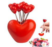 Lot de 10 fourchettes à fruits en acier inoxydable avec support | Piques alimentaires en forme de cœur | Fourchette à salade | Lot de 10 bâtonnets à fruits réutilisables | Ustensiles de cuisine en