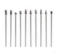 Lot de 10 fraises rotatives en carbure massif 3 x 6 x 100 mm avec têtes de coupe simples et doubles pour le travail du métal, la sculpture sur bois et la fabrication de bijoux, Compat (coupe simple)