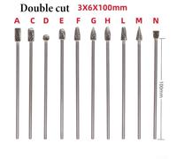Lot de 10 fraises rotatives en carbure massif pour outils rotatifs - Tige de 3 mm, diamètre de coupe de 6 mm, longueur de 100 mm, fraises simples et doubles pour moi (double coupe)
