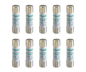 Lot de 10 fusibles cylindriques 8 x 32 8,5 x 31,5 mm, 400 V 2 A, utilisation aM, protection courants de démarrage, surcharges, moteurs, transformateurs, céramique, stéatite, puissance coupure 20 ka