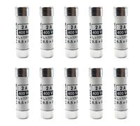 Lot de 10 fusibles cylindriques 8 x 32 8,5 x 32 mm, 400 V 2 A, intervention retardée, avec indicateur de fusion, usage civil CF, en céramique, stéatite, utilisation gG, puissance interruption (lk)