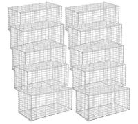 Gabion Pour Pierre, Cage En Métal, Panier À Pierre, Maille 5 X 10 Cm, Galvanisé, Mur, Paterre, Décoration De Jardin, 100 X 50 X 50 Cm, Lot De 10, Argent