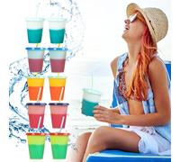 Lot de 10 gobelets en plastique réutilisables, avec couvercle et paille, gobelets avec paille et couvercle, gobelets à changement de couleur, gobelets en plastique, 400 ml, gobelets en plastique pour