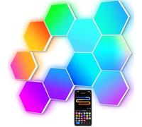 Lot de 10 grandes lumières LED hexagonales pour chambre TV, Smart Home Panneaux LED muraux RGBIC Setup Gaming Décoration Fonctionne avec Alexa Google Assistant, Contrôle vocal/App, Synchronisation