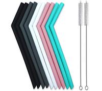 Lot de 10 grandes pailles réutilisables en silicone Rose épais Smoothie avec brosses de nettoyage - Extra longues et flexibles - Pour gobelets Yeti 567,0 g 850,5g et 4oz sans BPA Goût non caoutchouc