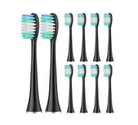 Lot de 10 grandes têtes de brosse à dents à poils en forme de croissant, compatibles avec les brosses à dents électriques de la série Aquasonic, poils souples et profonds(Black)