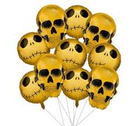 Lot de 10 grands ballons d'Halloween en forme de tête de mort - Fournitures de décoration de fête sur le thème d'Halloween - Crânes dorés et ballons combinés pour fête d'anniversaire - Convient pour
