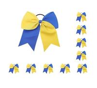 Lot de 10 grands bandeaux élastiques à cheveux avec nœud de couleur assortie - Sans accrocs - Style Preppy - Pour queue de cheval - Bleu + jaune