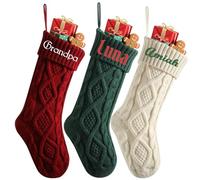 Lot de 10 grands bas de Noël personnalisés avec nom brodé à suspendre - Grands bas de Noël tricotés pour cheminée, vacances, famille, décoration de Noël (10 pièces)