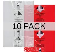 Lot de 10 grands sacs à déchets en amiante résistants - 120 x 90 cm - Marqués UN2212/UN2590 - Capacité de 30 kg - Indéchirables - Rouge et transparent