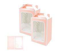 Lot de 10 grands sacs cadeaux en papier avec fenêtre transparente, 24,9 x 17,8 x 13 cm, sacs cadeaux en papier avec poignées, sacs de fête de mariage - Rose