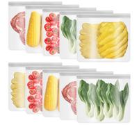 Lot de 10 grands sacs de congélation réutilisables - Anti-fuite, passent au lave-vaisselle, très épais et hermétiques avec fond extensible, pour fruits, céréales, légumes, sandwichs, 28 x 26 cm